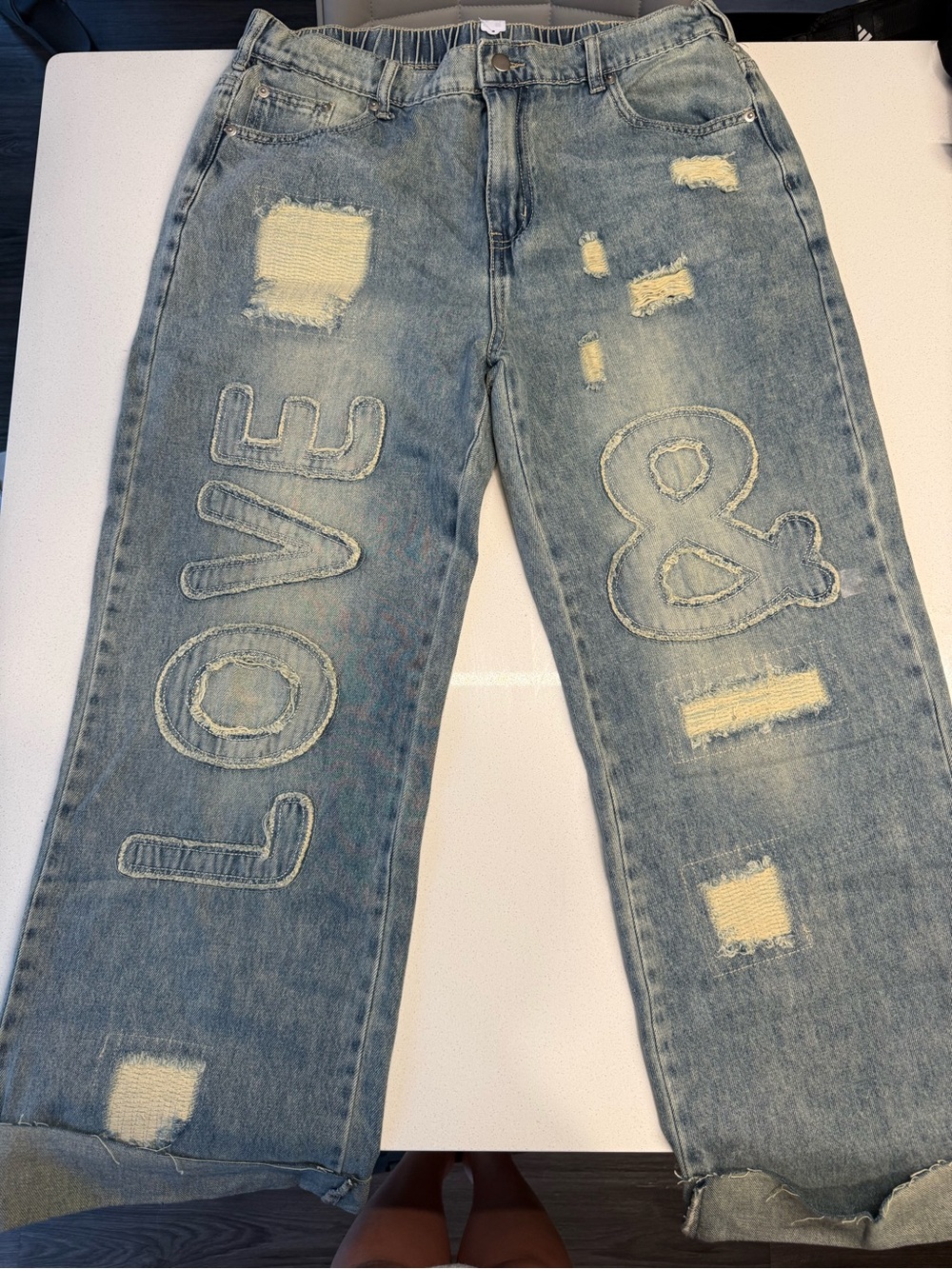Oh Jeans Light Blue Bootcut Jeans with LOVE & Ampersand Embroidery